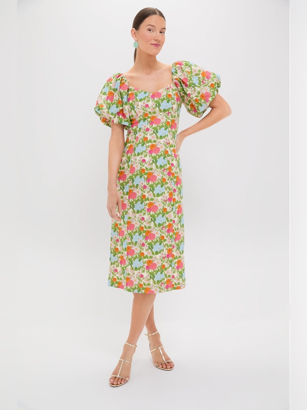 New Hyacinth House Green Multi Begonia Floral Sallie Midi Dress - size small